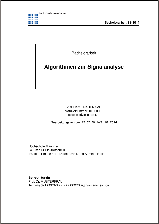 Deckblatt Bachelorarbeit Englisch