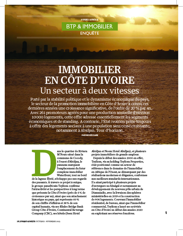 FORBES AFRIQUE N°75 REAL ESTATE IN COTE D'IVOIRE, A TWOSPEED SECTOR