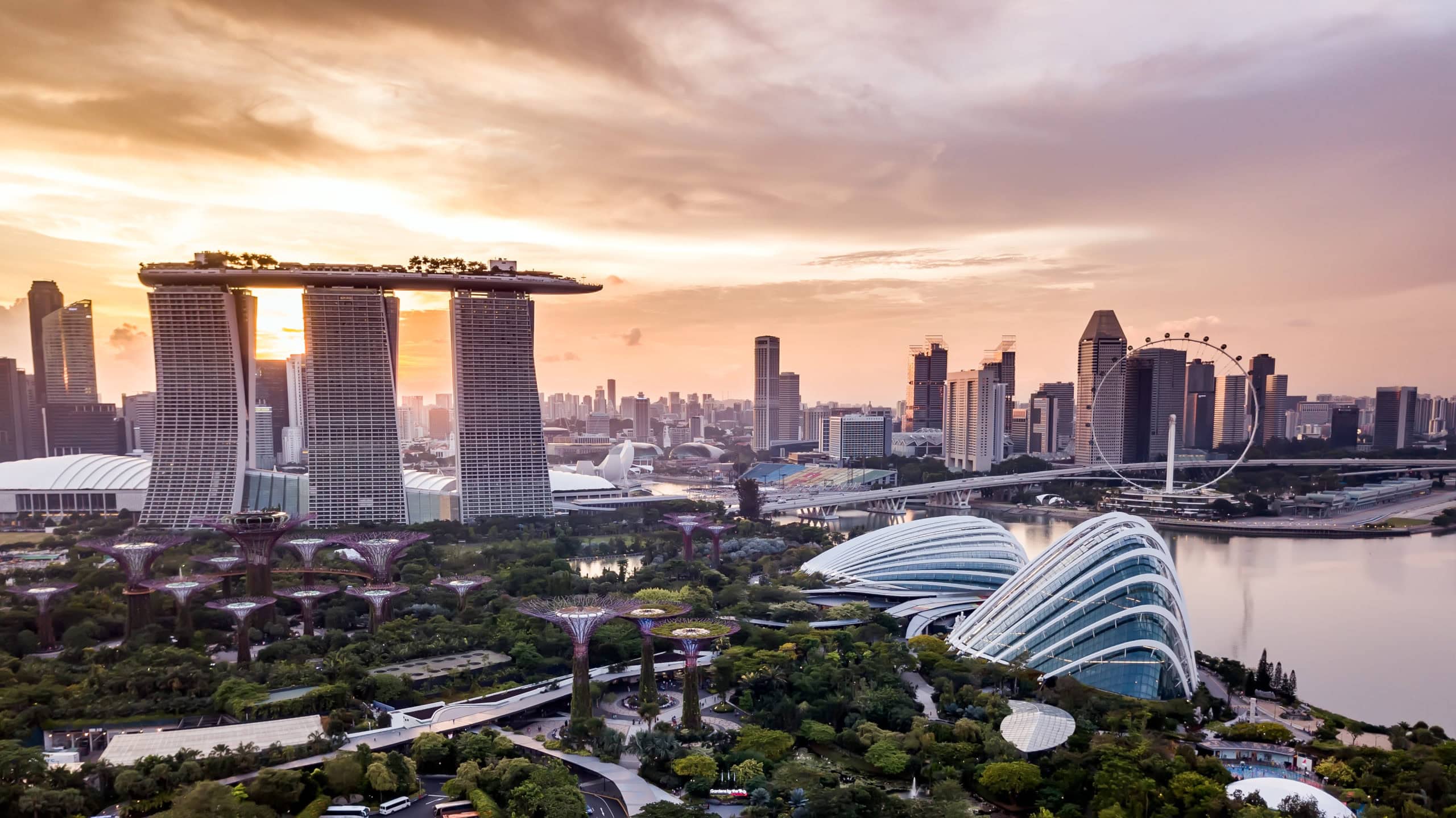 Aerial drone view of Singapore city skyline at sunset The Fund for
