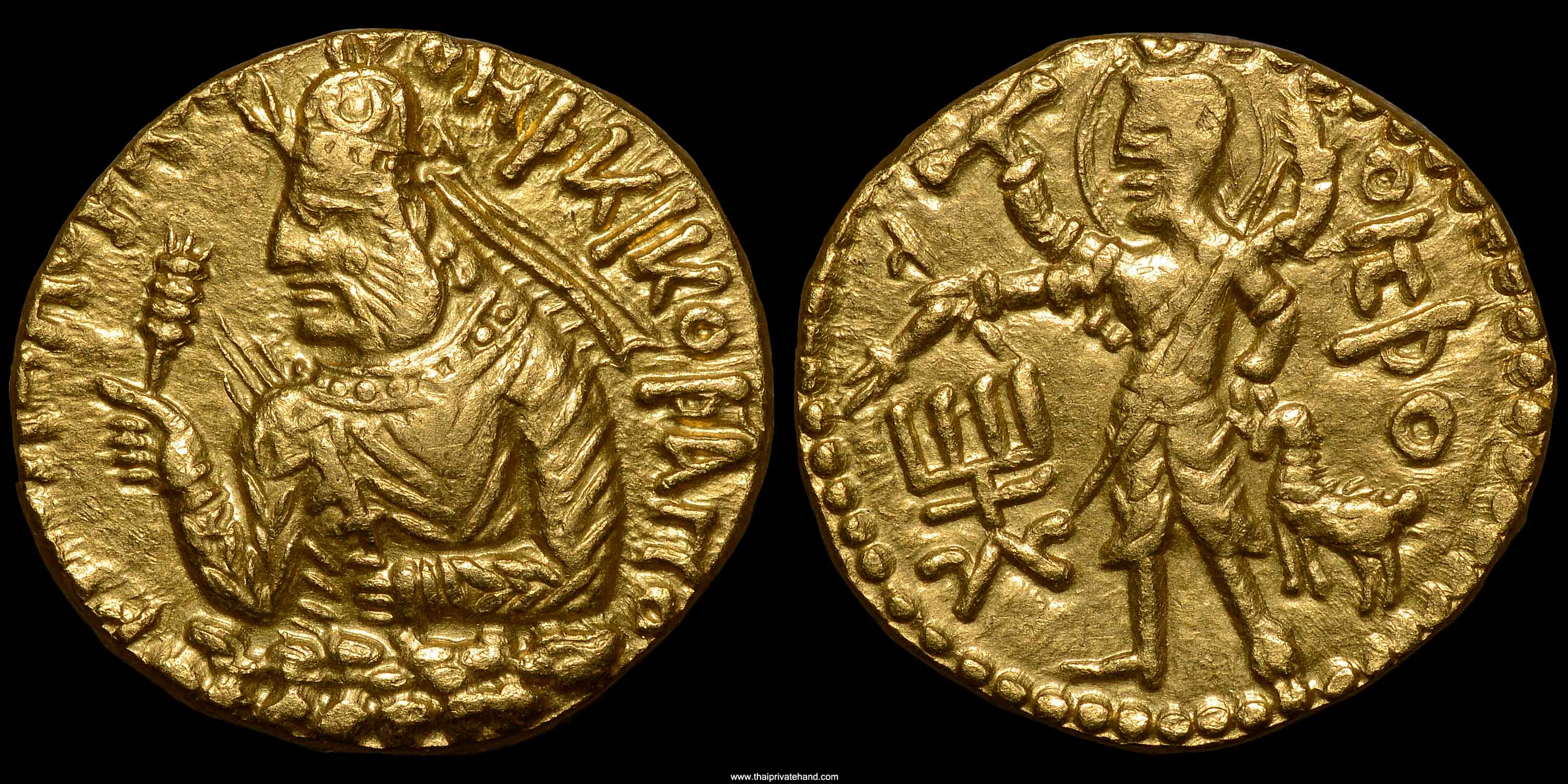 Huvishka gold coins King of Kushan four arms OESHO God Siva