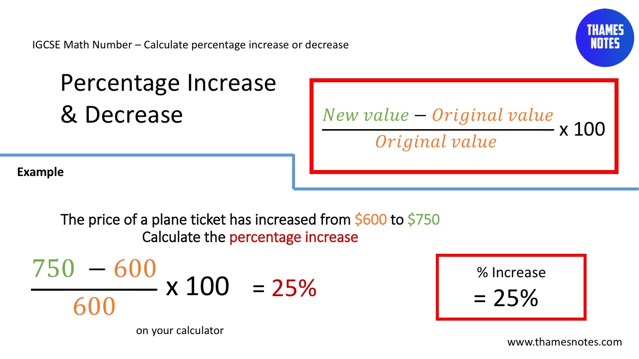 IGCSE Mathematics How to calculate percentage increase - Thames IGCSE Mathematics How to calculate percentage increase - Thames