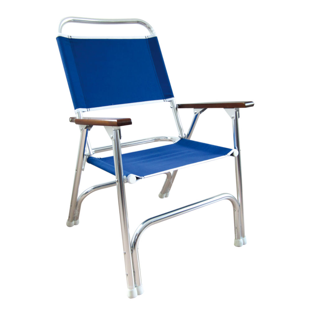 Offshore High Back Deluxe Folding Deck Chair, Blue, for Boat Yacht