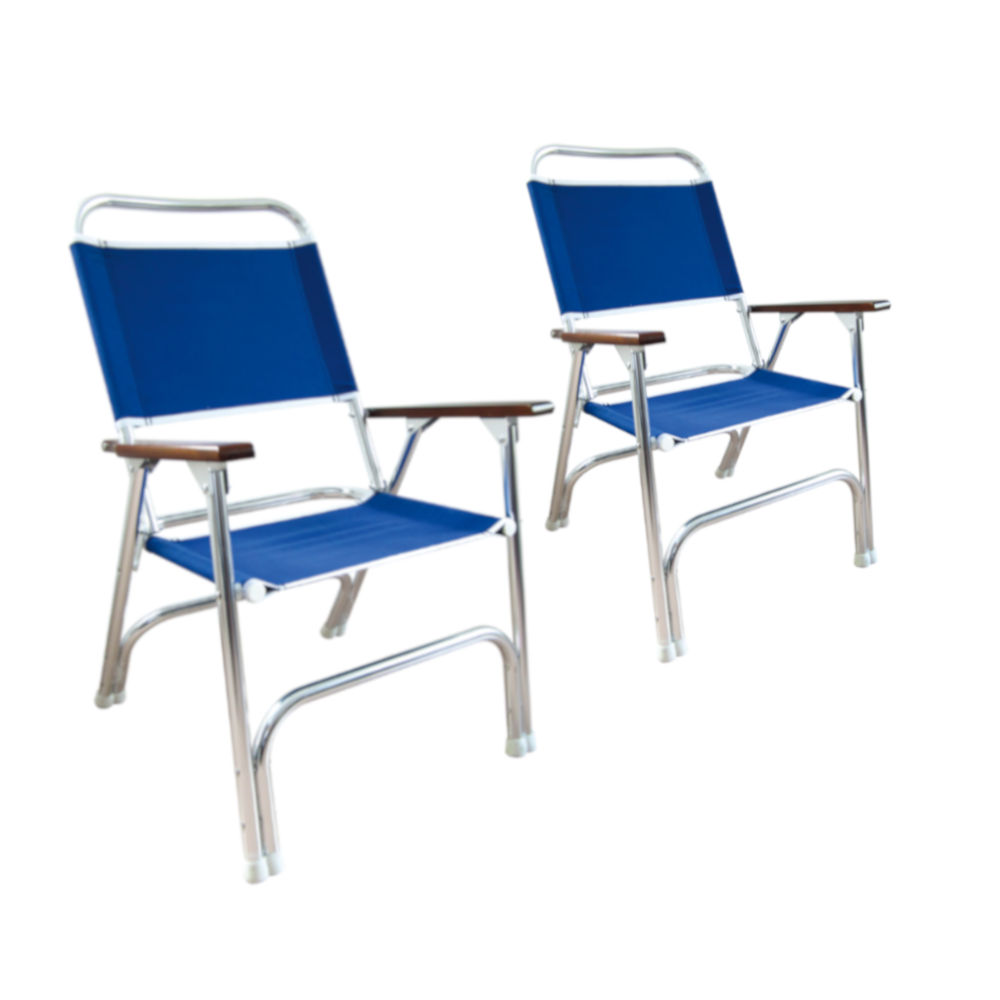Pair of Offshore High Back Deluxe Folding Deck Chair, Blue, for Boat