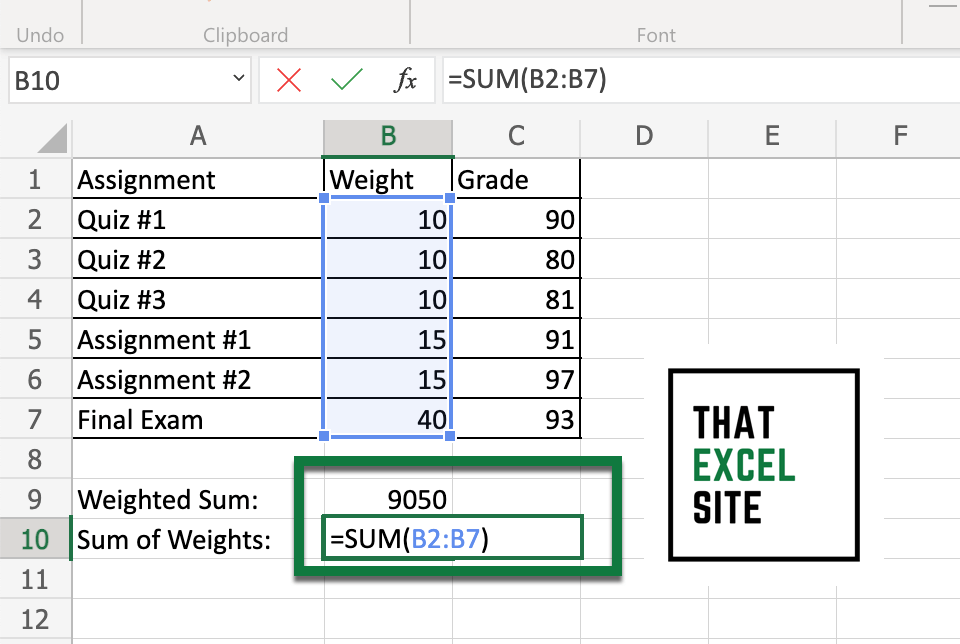How to Calculate a Weighted Average in Excel That Excel Site