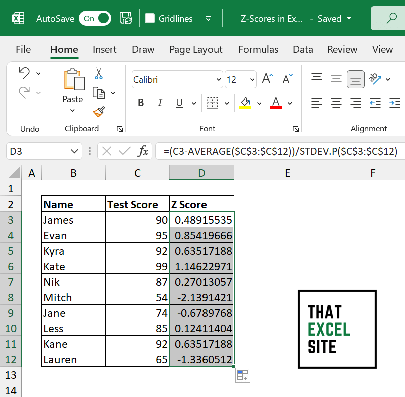 How to Calculate a ZScore in Excel That Excel Site