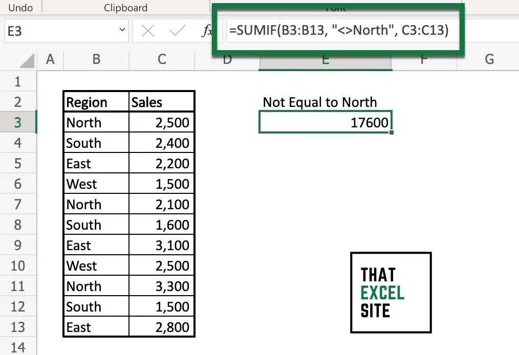 How to Use Excel SUMIF() When Not Equal To Value That Excel Site