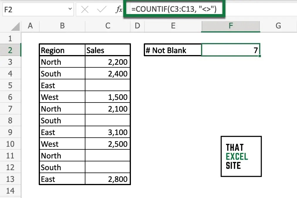 How to Count Not Blank Cells in Excel with COUNTIF() That Excel Site