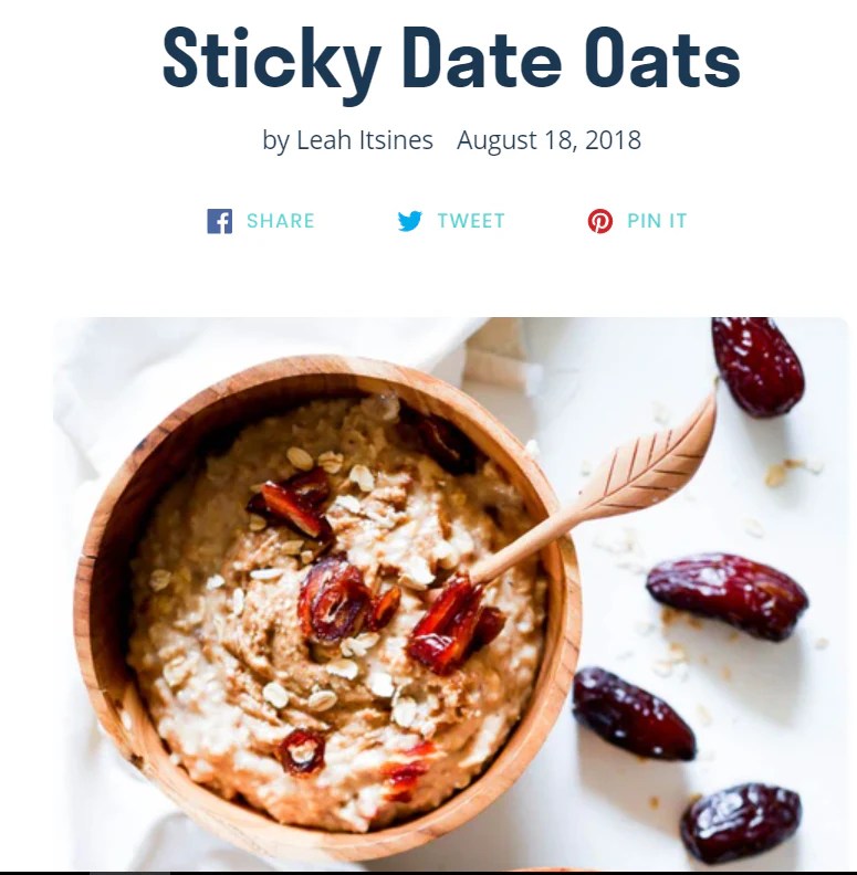 Recipe Feature Leah Itsines Sticky Date Oats The Active Bod