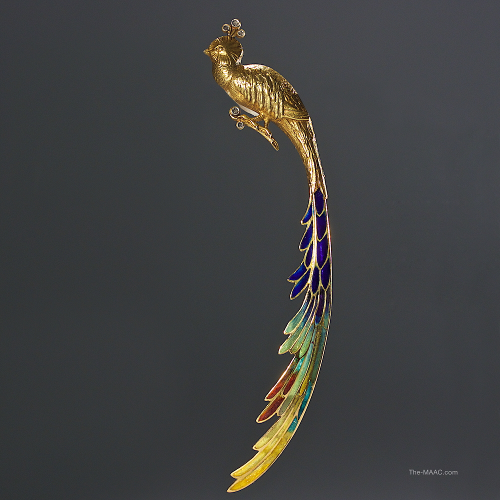 Art Nouveau Plique A Jour Bird of Paradise by Alphonse Auger