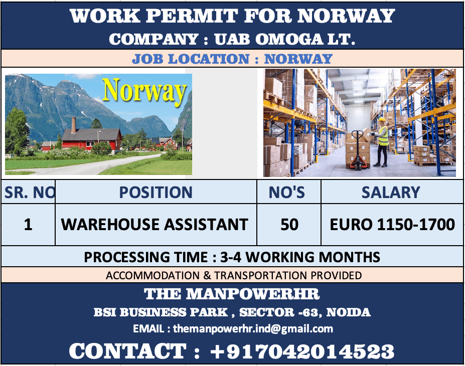 Hiring Warehouse Assistant for Norway The Manpower