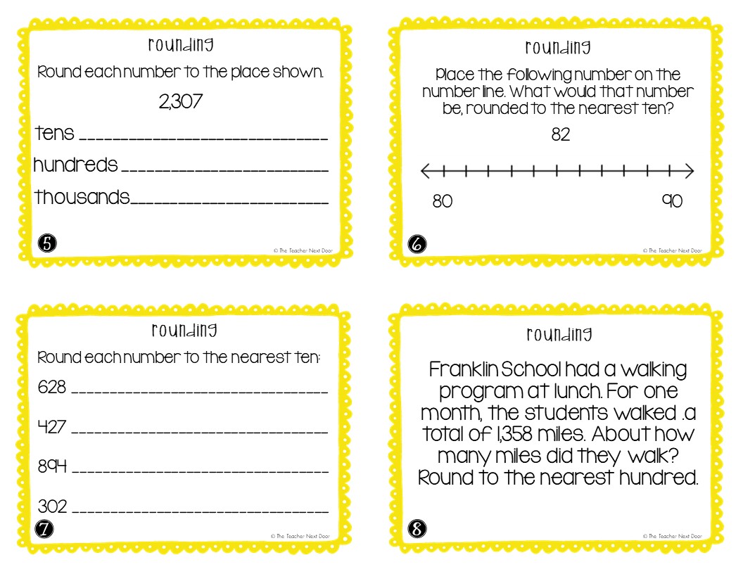 4th Grade Rounding Task Cards | Rounding Math Center | Rounding Game