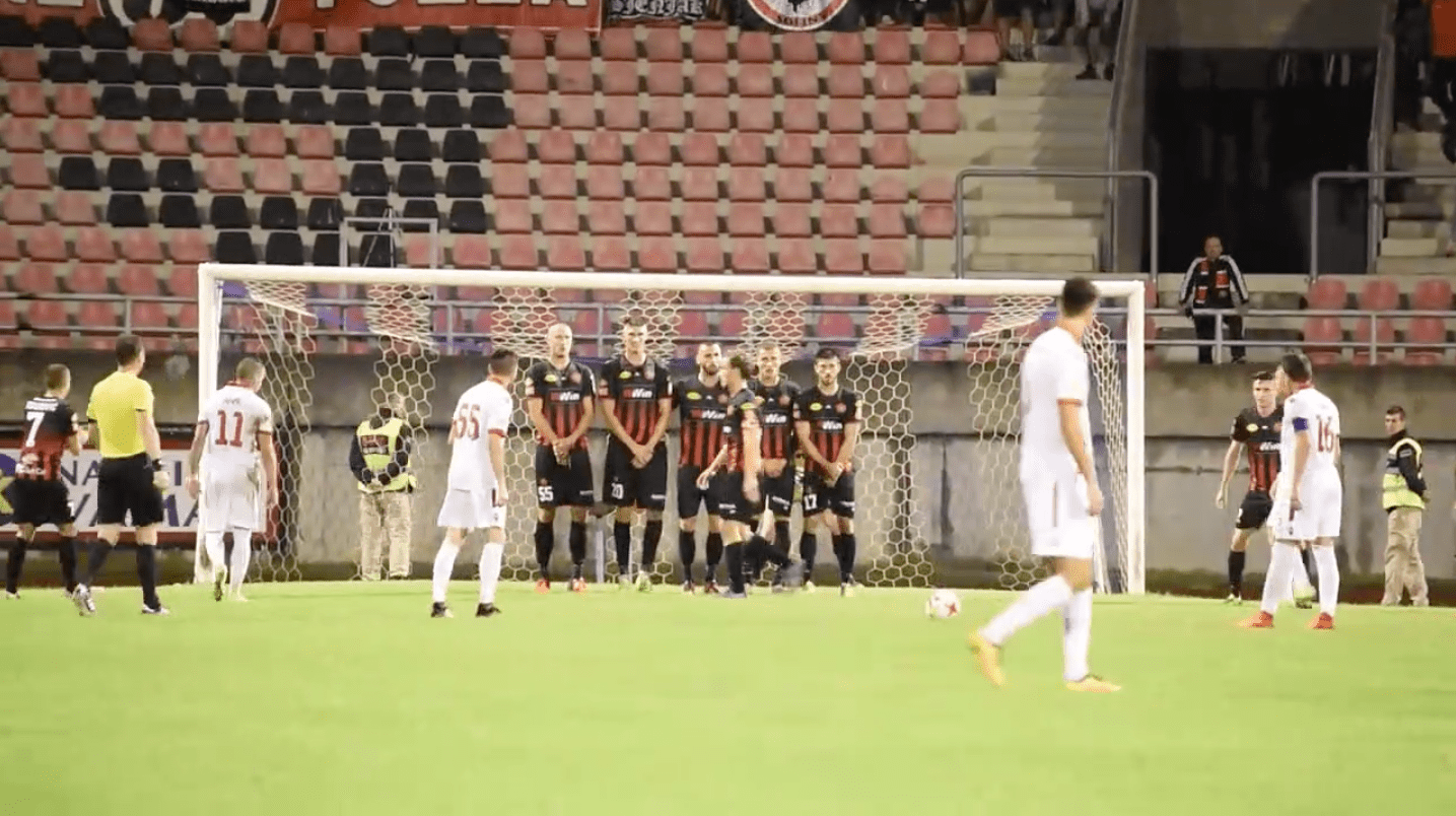 Terrible Defensive Free Kick Wall Goes Poorly