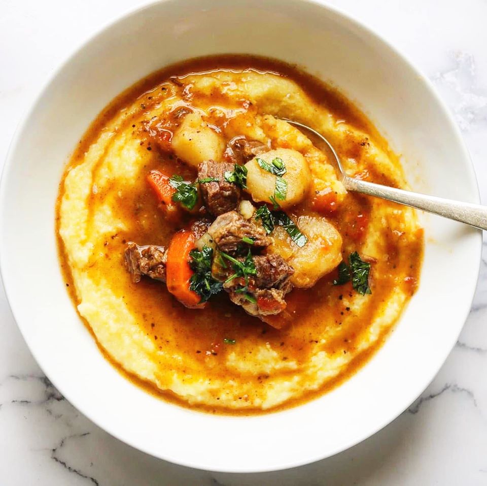 best beef stew over creamy polenta. The 2 Spoons