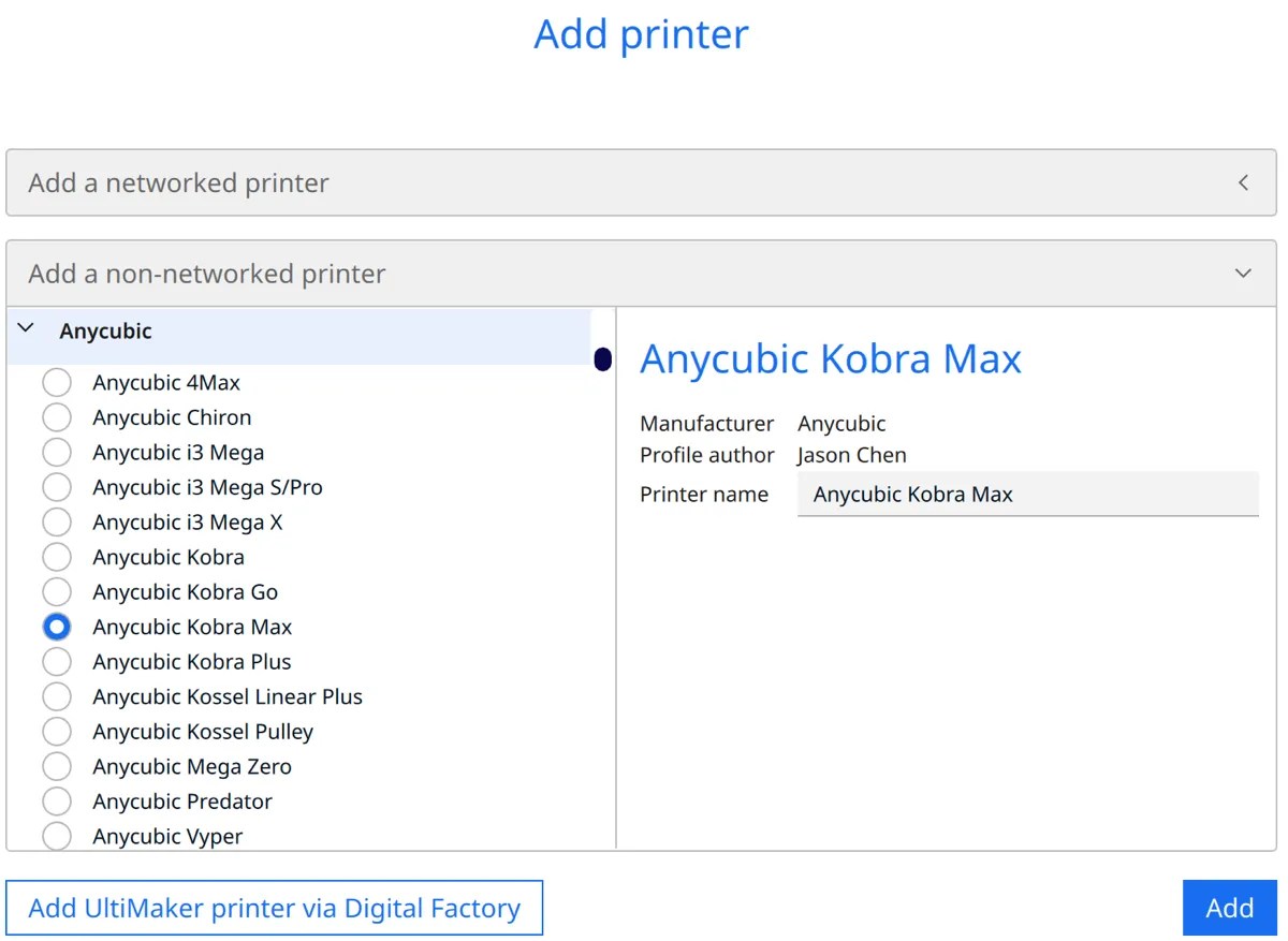 Anycubic Kobra Max Cura Settings for PLA, ABS, PETG, TPU