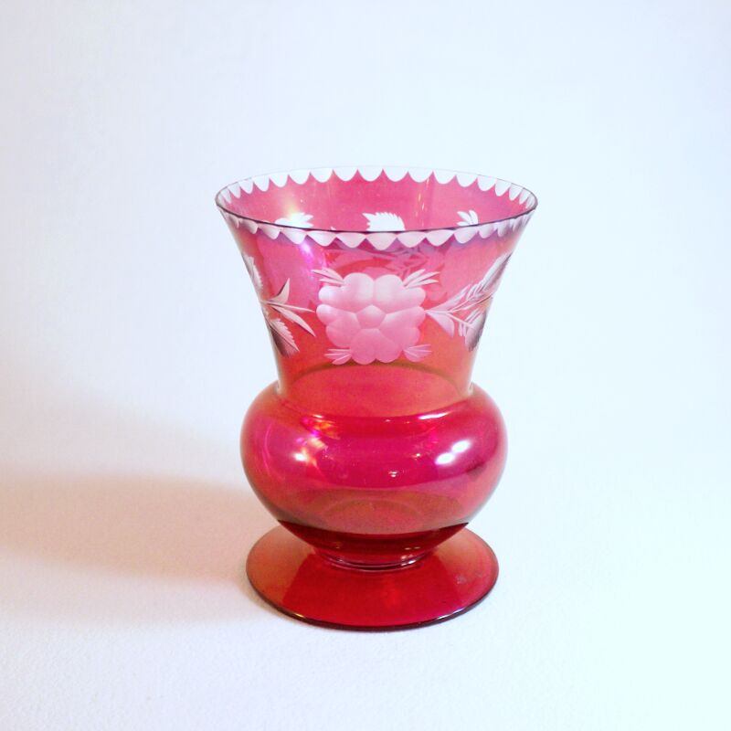 Vintage Pink Etched Glass Vase The Abode SC