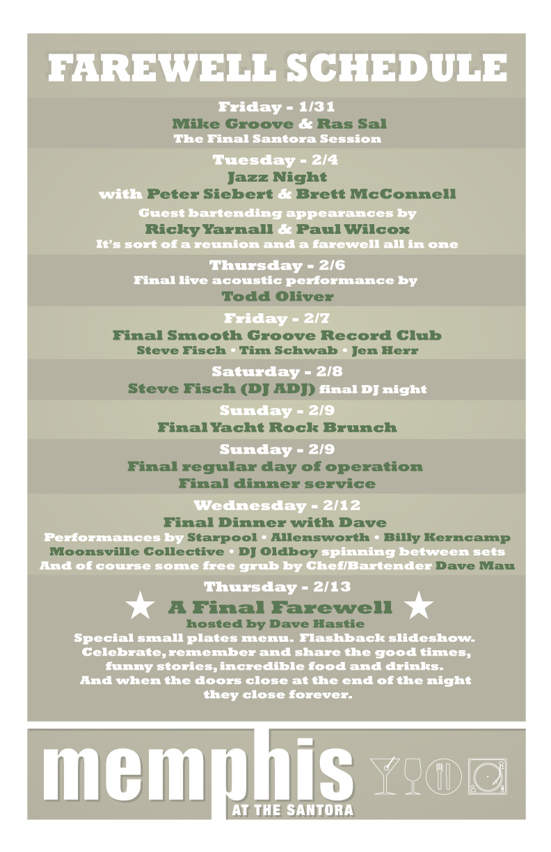 Memphis at the Santora Farewell Schedule The ACE Agency