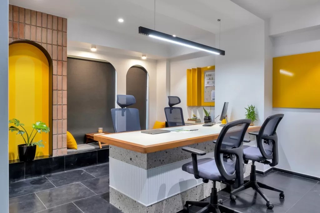 Black Kadappa Stone Flooring And White Walls For The Office