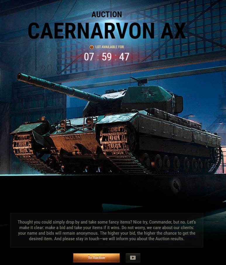 World of Tanks Black Market 6TH OFFER Caernarvon Action X AUCTION