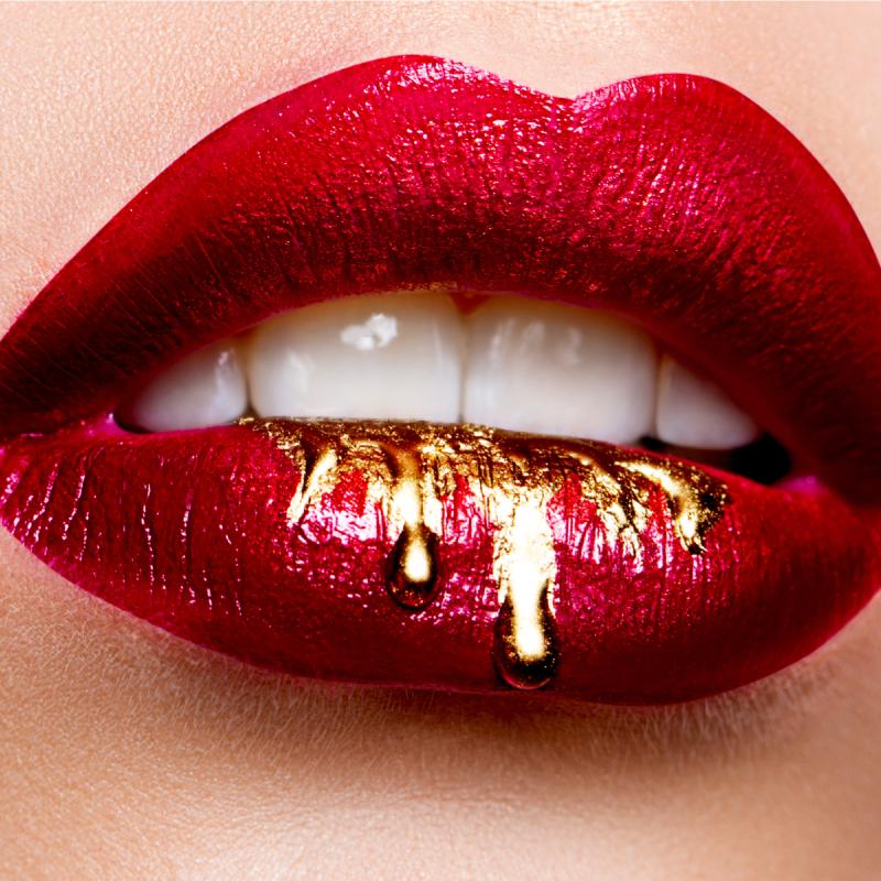 Easy Red Lips Dripping Gold Loose Easy Step By Step Acrylic April Day