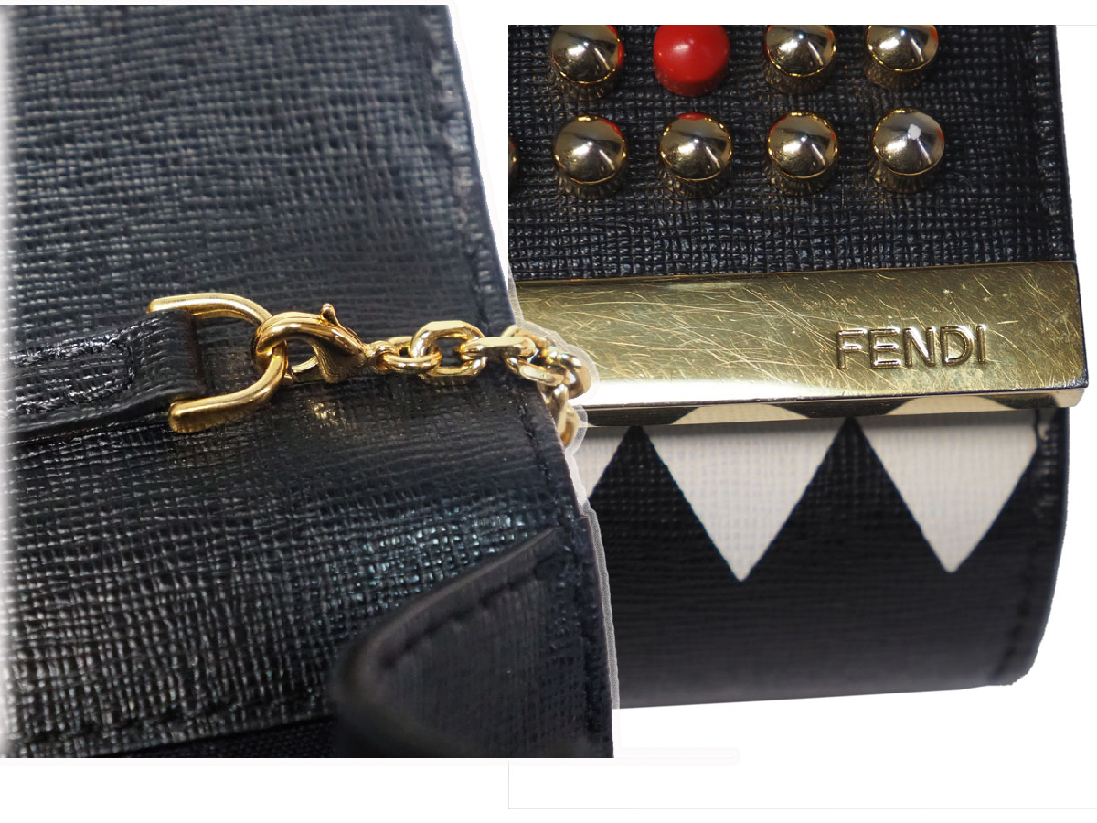 Fendi 8M0322 Studded Monster Black Calf Leather Multifunction Wallet on
