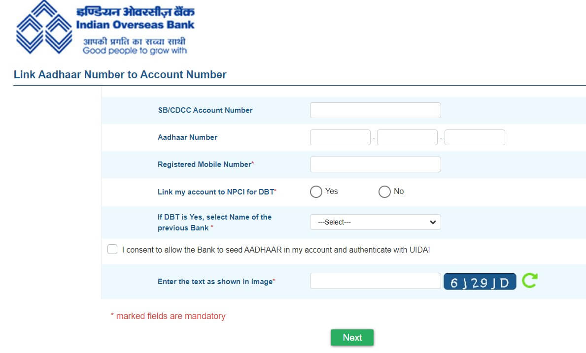 How to link Aadhar Card with Indian Overseas Bank online