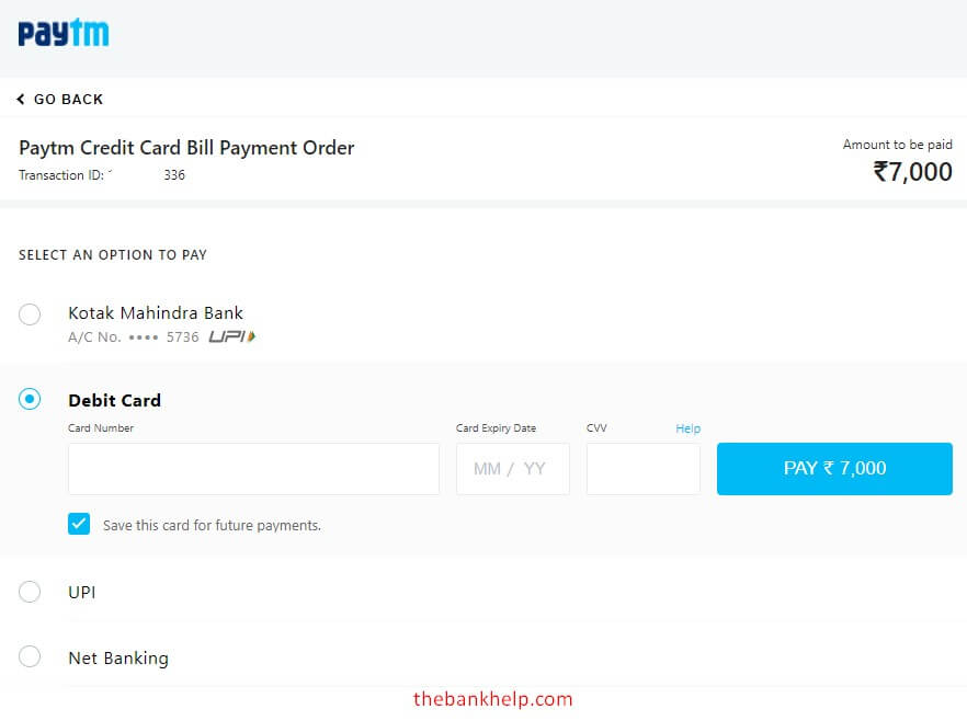 How to pay credit card bill using debit card?