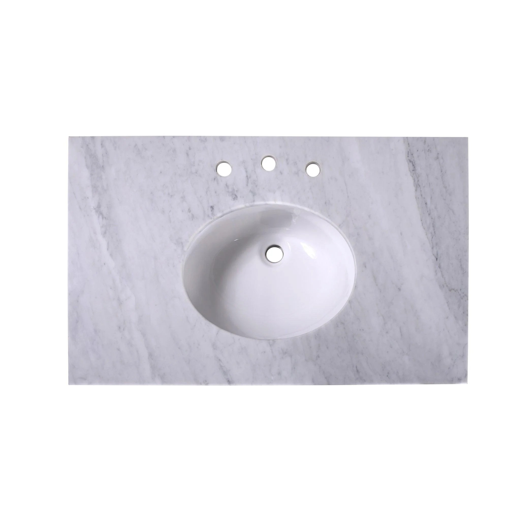 36" Carrara Marble Vanity Top with Oval Sink 8" Faucet Spread The