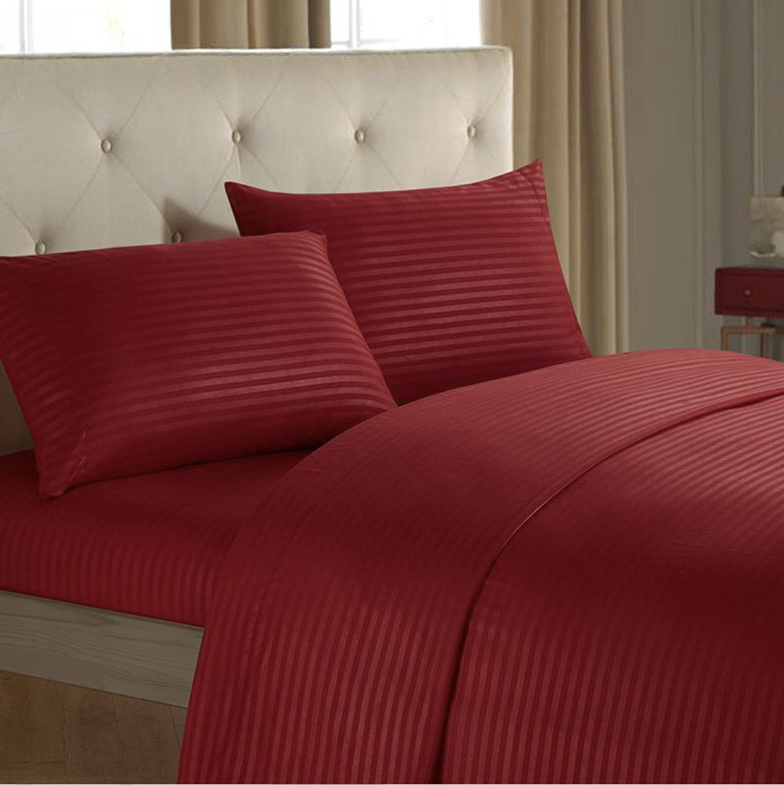 100 Cotton Sateen Stripe Red The Bedsheet Factory
