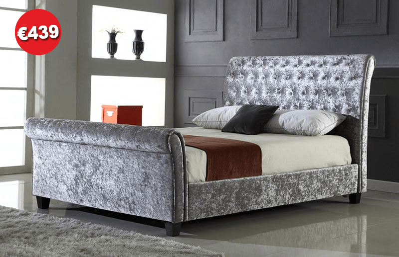 Crushed Grey Velvet 5ft Fabric Bed The Bed Store