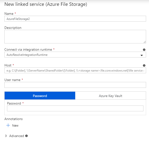 Azure Data Factory How to connect to Azure File Storage? Bernard