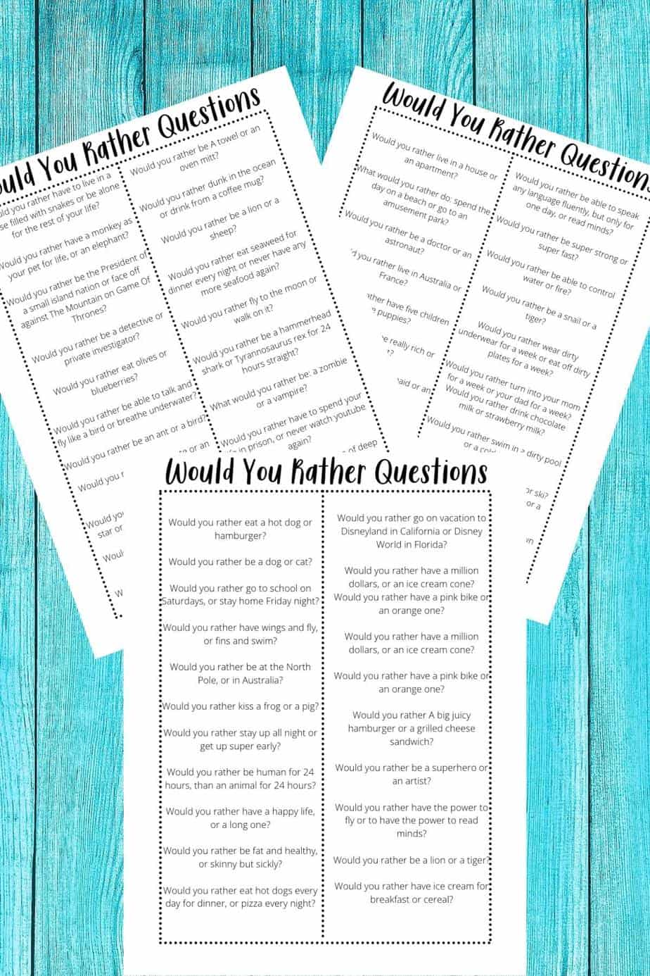 Would You Rather Game Questions for Kids + Printable