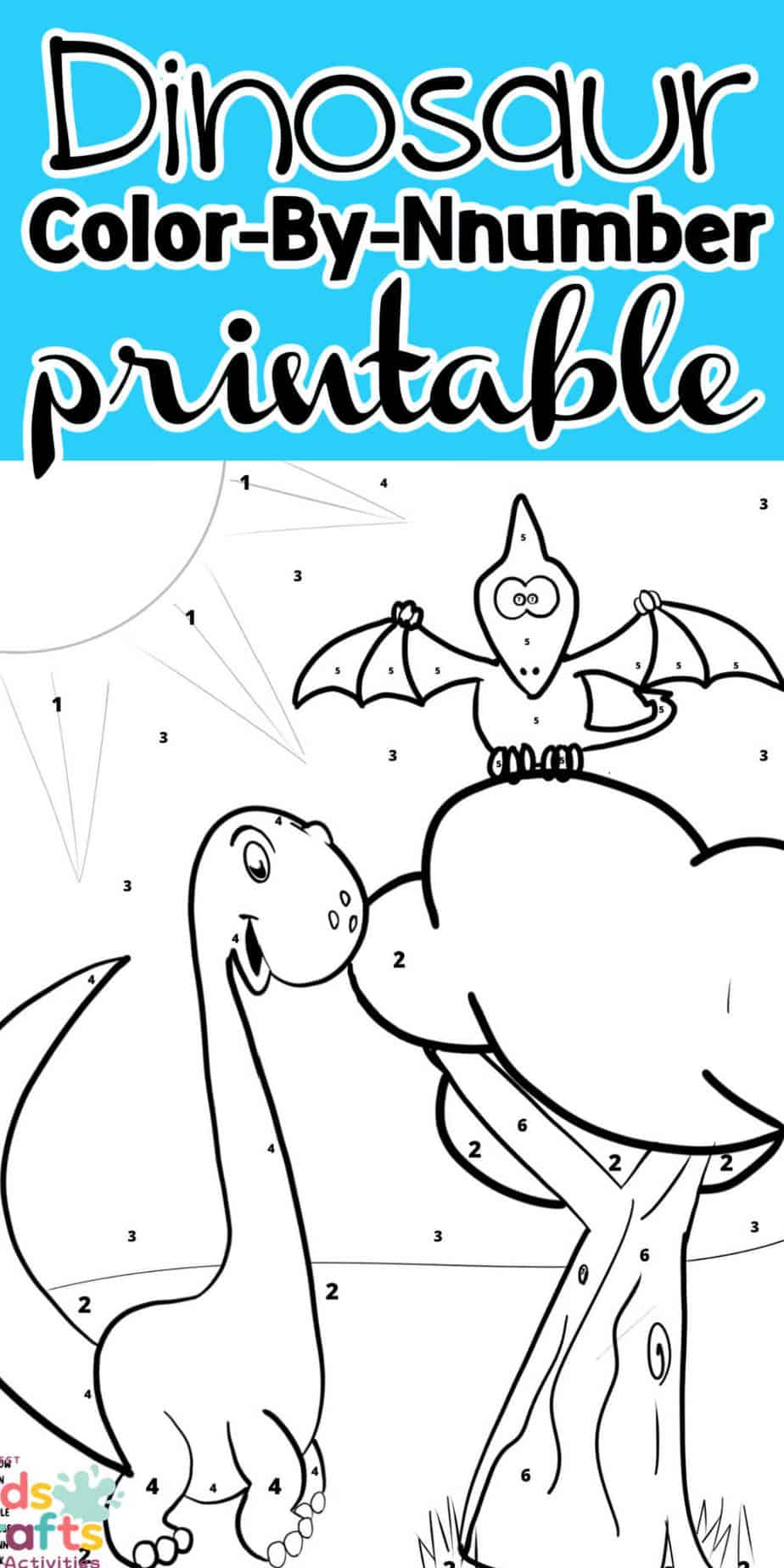 Dinosaur Color By Number Printable Worksheet for Kids