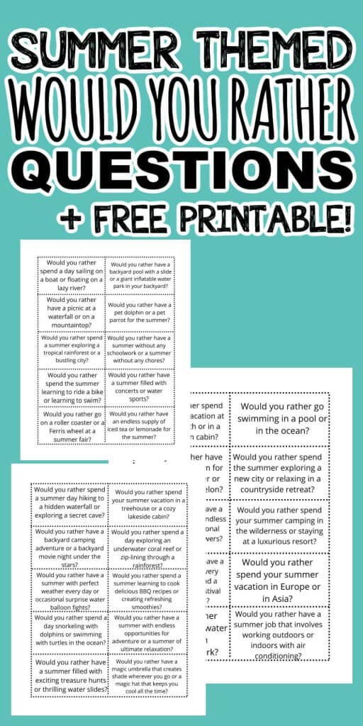 Summer Would You Rather Questions for Kids + FREE Printable