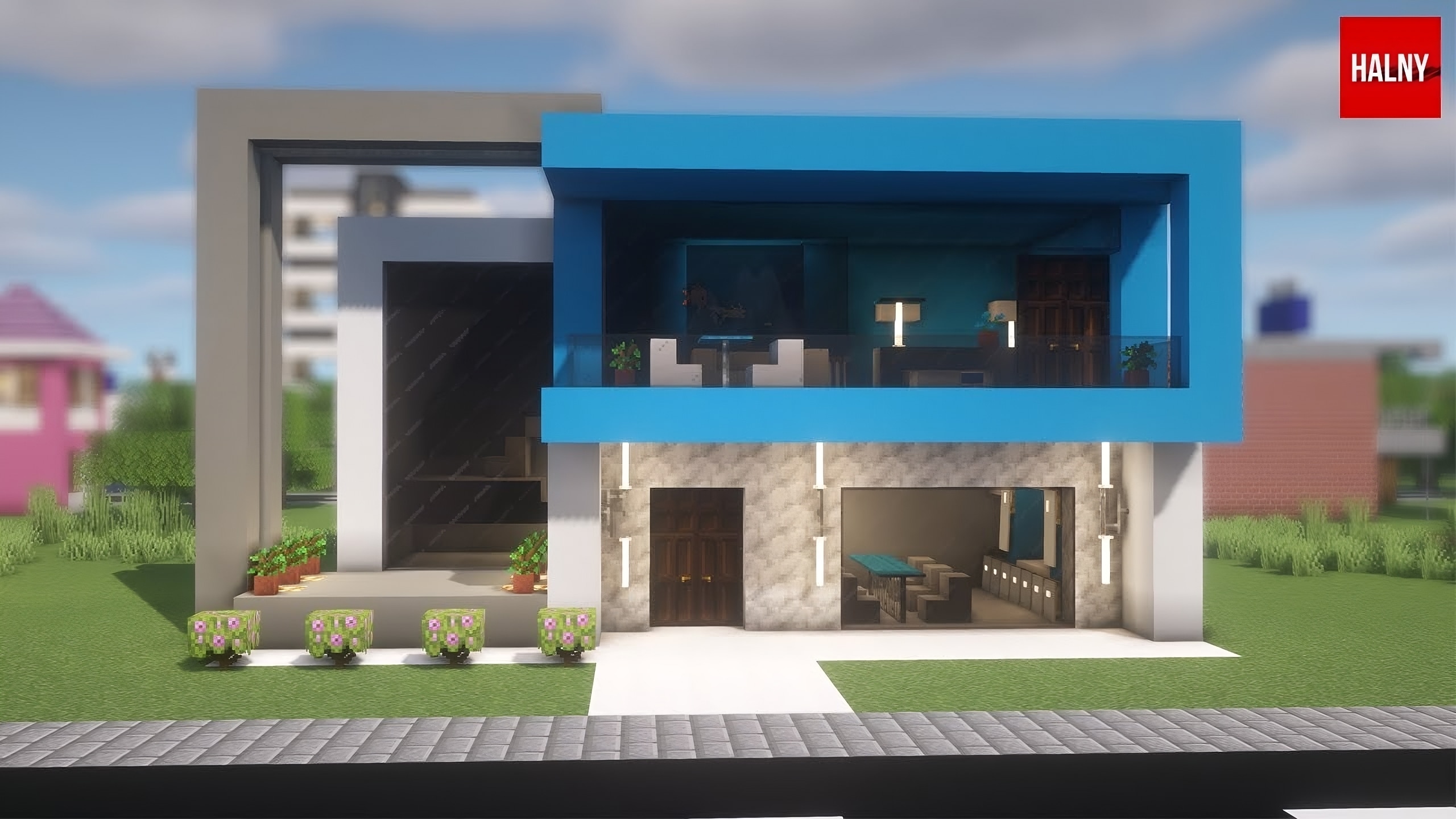 Stylish Blue Modern House in Minecraft TBM TheBestMods