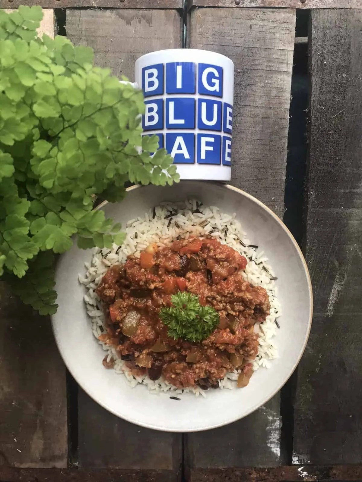 Homemade Slow Cooked Beef Brisket Chilli with Rice The Big Blue Cafe