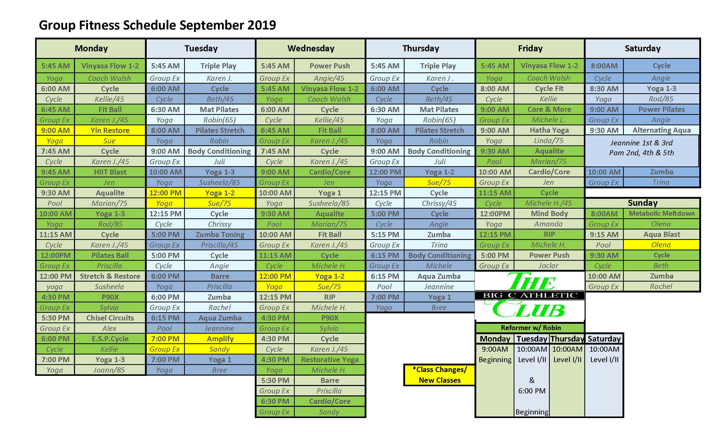 Class Schedule & Sub List The Big C Athletic Club We are a