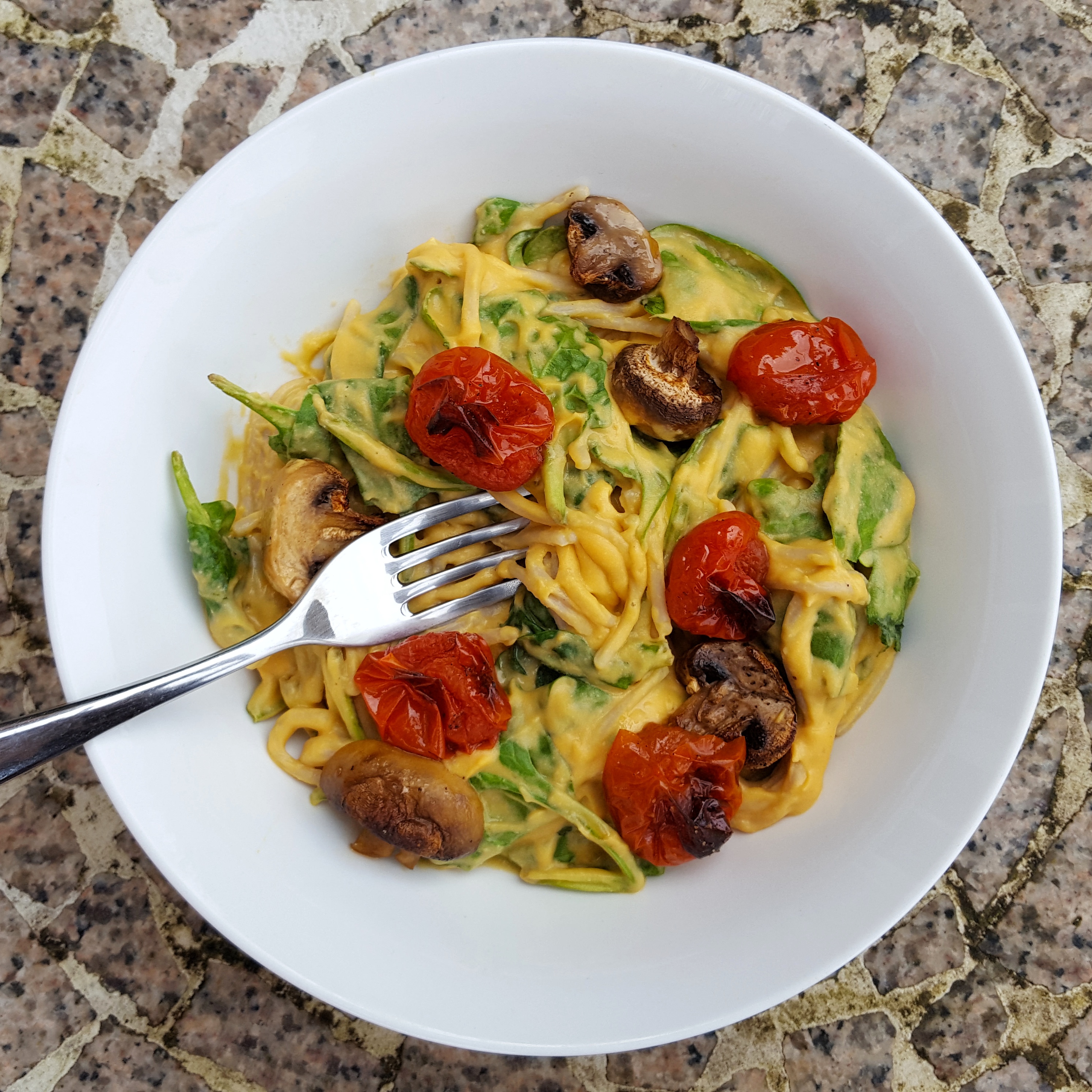 Creamy Sweet Potato Spaghetti with Roasted Veg The Big Wide World and Me