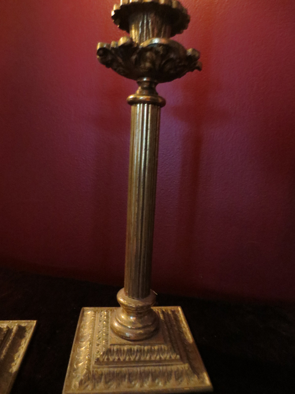 Vintage Pair Gothic Solid Brass Column Candle Holders