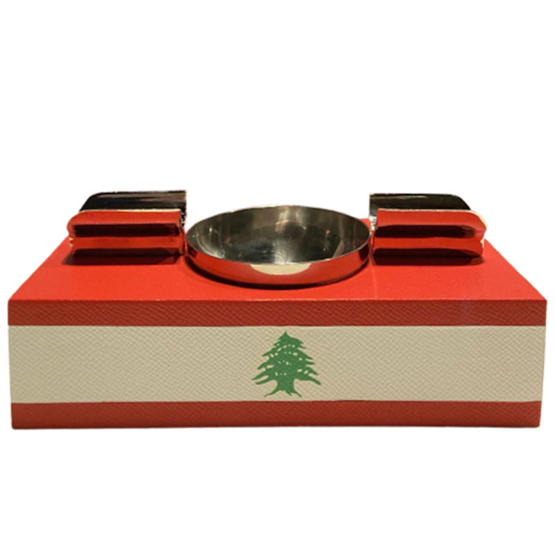 Ashtray Lebanon 2 Cigars Rest Printed Leather Lebanese Flag The Black