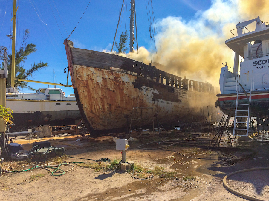 Fire on Abandoned Trawler at Robbie’s Marina Stock Island Key West The Newspaper