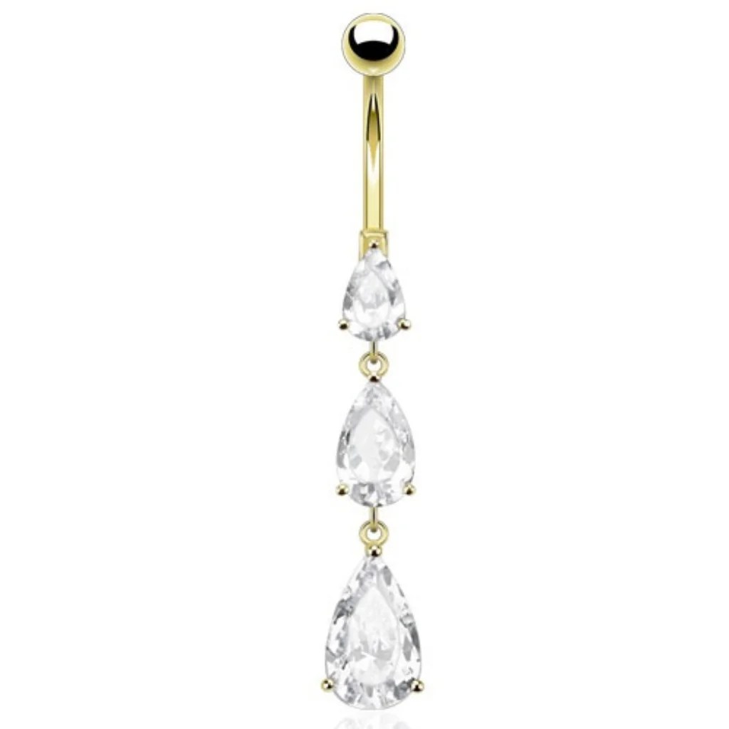 14K Solid Gold Cascading CZs Belly Ring The Body Rings