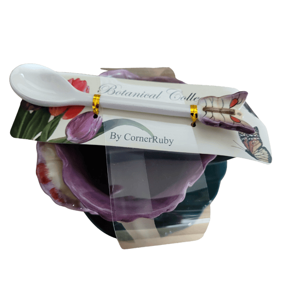 Corner Ruby Botanical Collection Coral Flower Teacup Set with Leaf