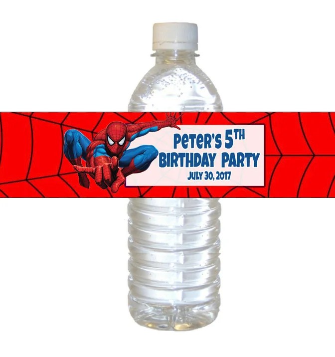 Personalized Spiderman Theme Water Bottle Label available at The Brat Shack