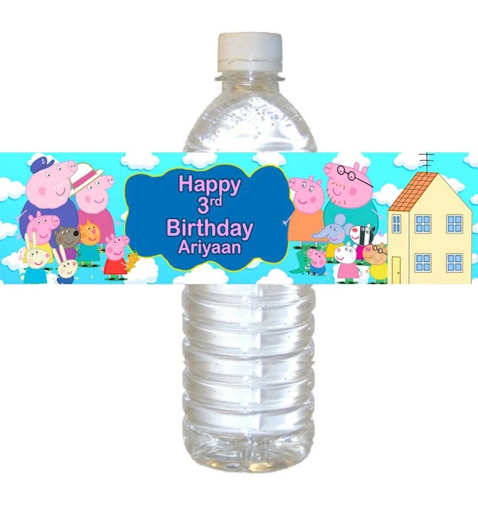 Personalized Peppa Pig Theme Water Bottle Label