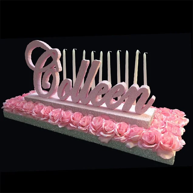 ELEGANT ROSES CANDELABRA WITH SCRIPT NAME The Brat Shack Party Store