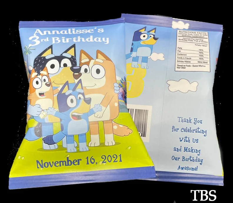 Bluey Party Favor Chip Bags The Brat Shack, NY