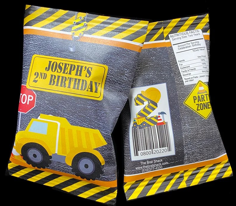 Construction Party Favor Chip Bags The Brat Shack, NY