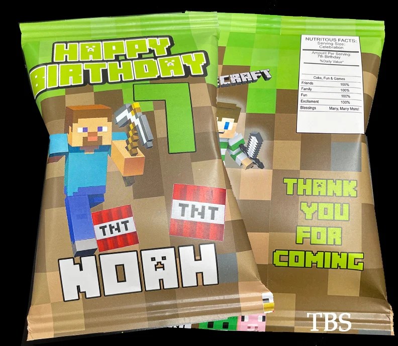 Minecraft Party Favor Chip Bags The Brat Shack, NY