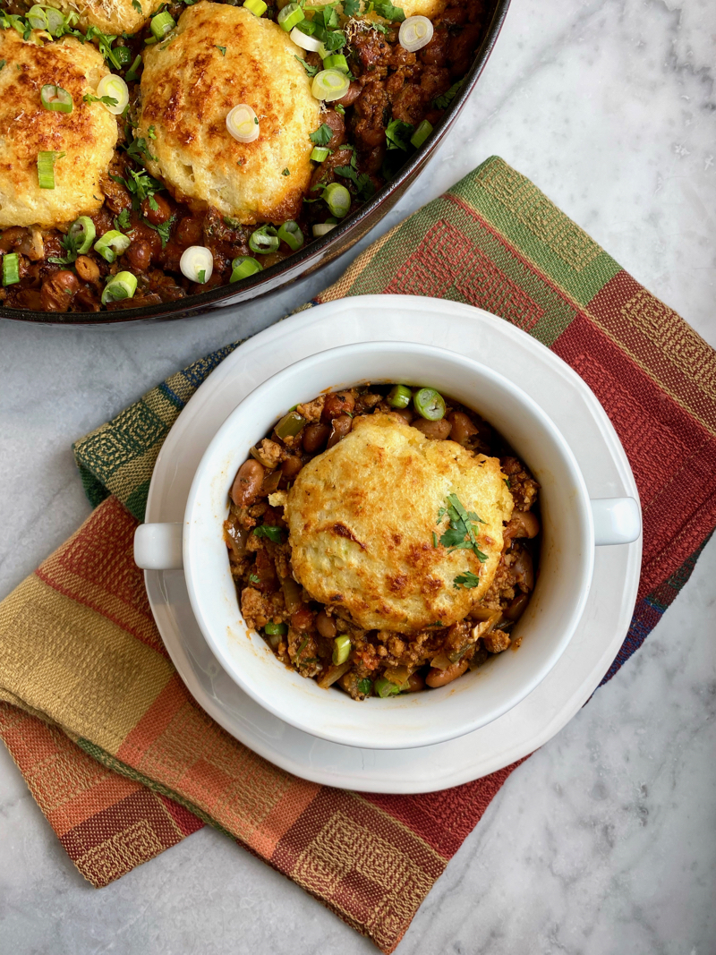 OnePot Turkey Chili with Cornmeal Buttermilk Biscuits thebrookcook