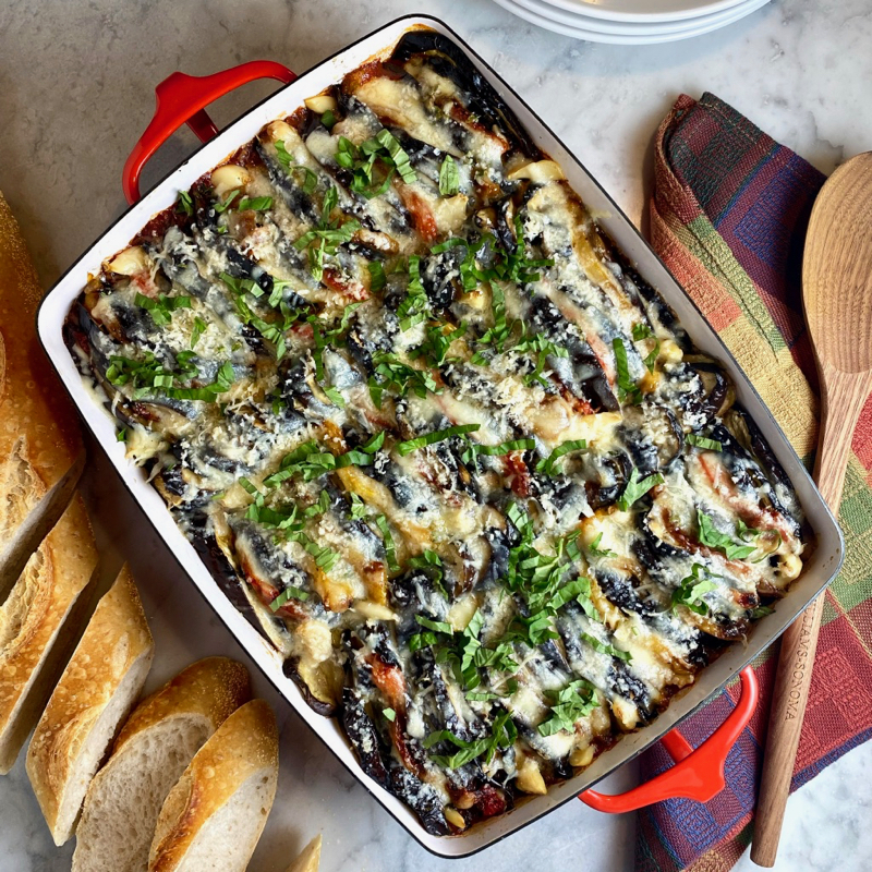 Gratin of Eggplant, Roasted Bell Peppers, & Garlic thebrookcook